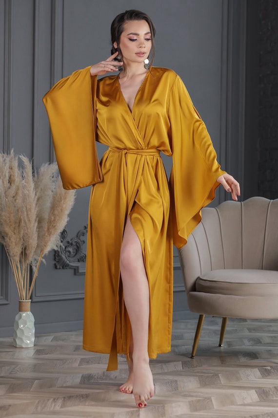 Kimono Silk Robe Kimono Sleeve Long Robe Long Sleeve Robe Maxi Robe Long  Robe wedding Long Robe Japanese Kimono Robe 