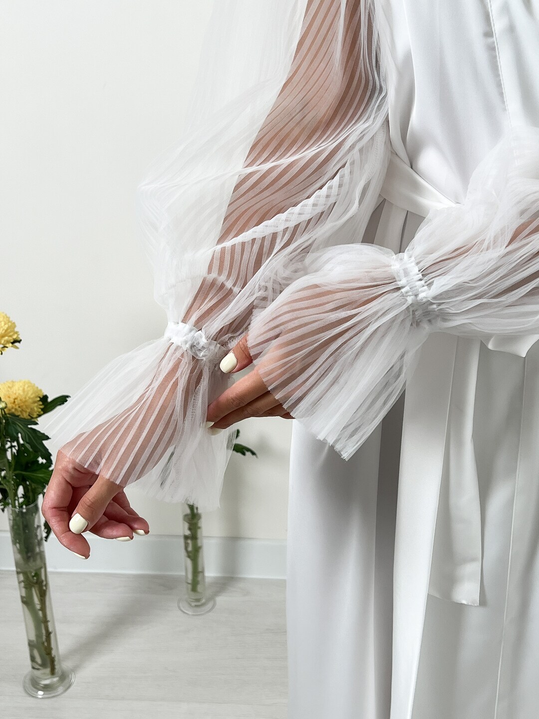 Weddidng Robe / Bridal Robe With Pleated Sleeves / Bridal Robe With