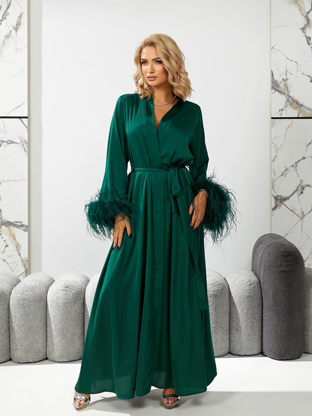 Glamorous Feather Robe Ostrich Feather Silk Robe – Hollywood Glamour Boudoir Kimono - Etsy