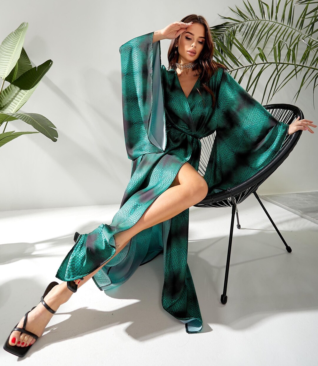 Long Bridal Robes - Silk Kimono Robe Print Python- Bridesmaid Robes ...