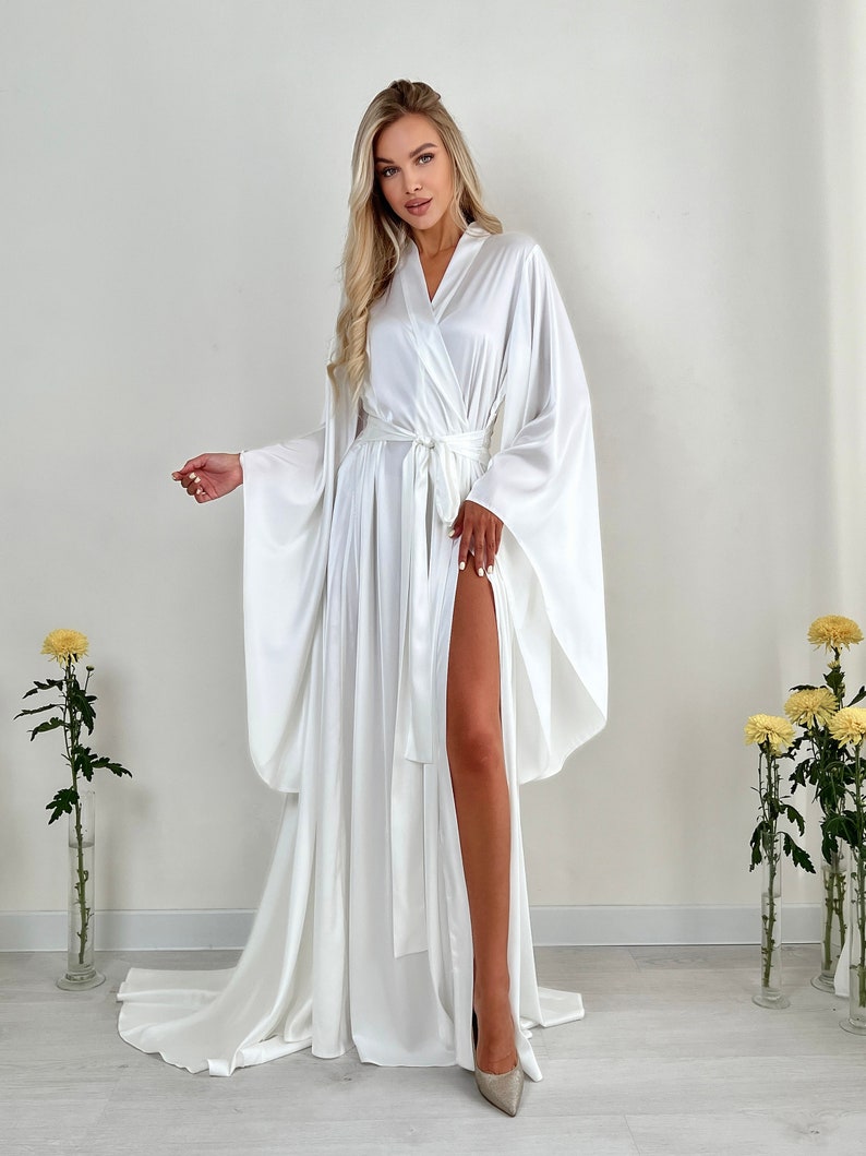 Long Silk Robe / Bride Robe for Wedding Day / Long Bridal Robe Etsy