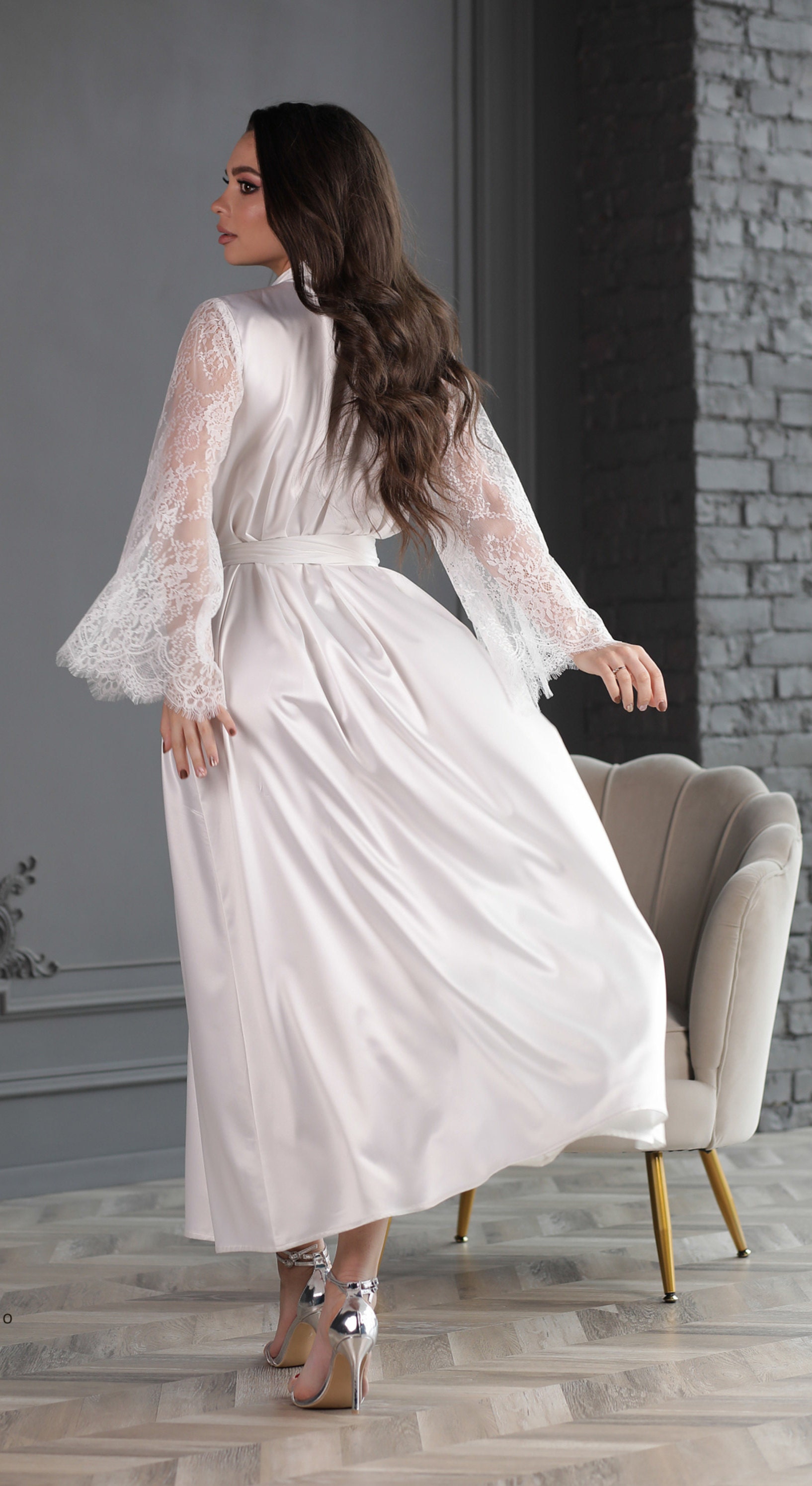 white satin robe for bride