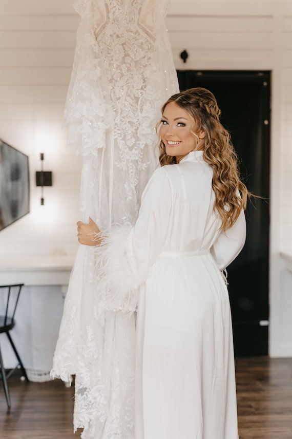 Bridal Robe Long White Bridal Feather Robe Fairytale Wedding Robe