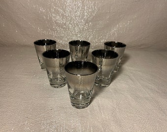 Silver Fade Ombre Cordial Shot Glass - Vitreon Queen's Lusterware? Dorothy Thorpe? - Set of 6 - Mid Century Modern Barware