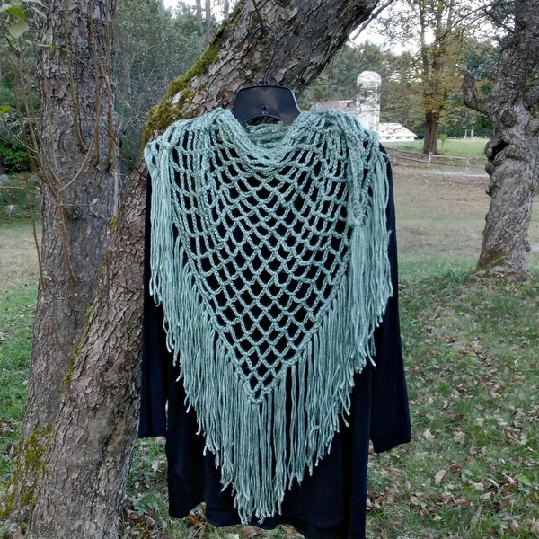 Crochet Beach Coverup Wrap, Triangle Wrap with Fringe, Crochet Wrap, Shawl with Fringe, Handmade Gift, Triangle Scarf, Crochet Wrap