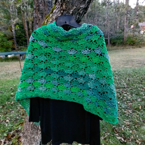 Crochet Wrap in Green, Asymetrical Poncho, Crochet Shawl, Crochet Oversize Scarf, Crochet Scarf, Crochet Cowl, Green Wrap, Green Shawl