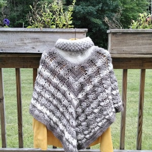 Crochet Poncho with Matching Cowl/Headband,Fall Poncho, Warm Poncho, Winter Poncho, Cabled Poncho, Tan and cream Poncho, Boho Poncho, Poncho