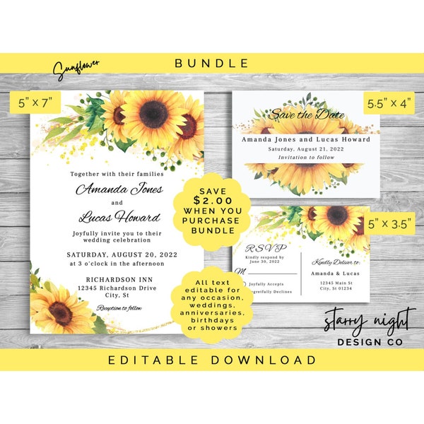 Sunflower Save the Date - Etsy