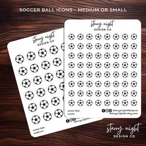 Soccer Ball Icon Sticker Sheet | Deco for Planner & Bullet Journals | Small or Medium Icons | Foil Optional