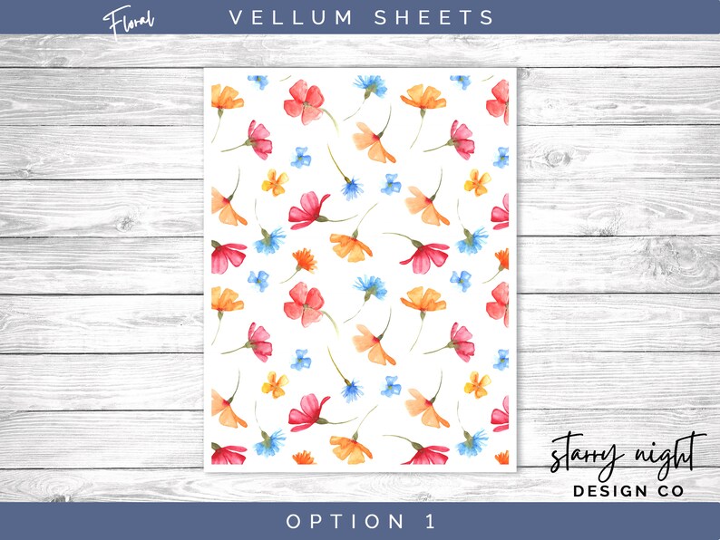 Watercolor Floral Vellum Sheet 2 for Journals, Scrapbooking, Cards