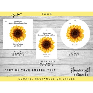 Custom Sunflower Favor Tags: Party, Gifts, Cookie Bags