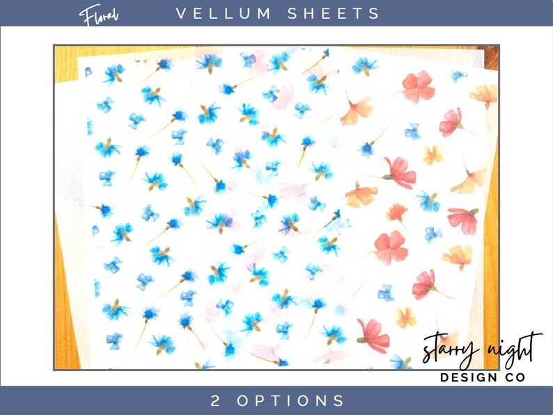 Watercolor Floral Vellum Sheet 2 for Journals, Scrapbooking, Cards