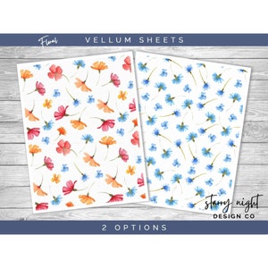 Hoja de vitela floral de acuarela n.° 2: papel decorativo translúcido para diarios, álbumes de recortes, tarjetas y manualidades.