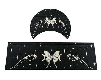 Tarot Card Stand Set (2 Pieces) Luna Moth | Wooden Tarot & Oracle Display | Altar Decor | Tarot Reader Gift