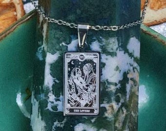 Tarot Card Necklace - The Lovers from the Marigold Tarot Deck, 13th Press x Feyr, Tarot Jewelry