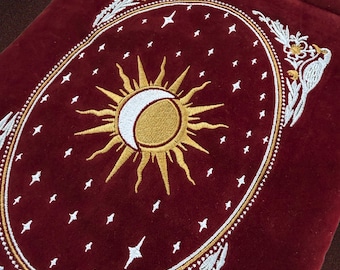Celestial Tarot Book and iPad Sleeve, Kindle Sleeve, Large Velvet Pouch - Burgandy/Maroon