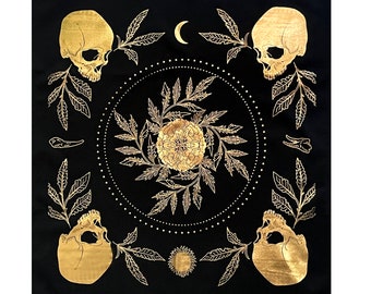 Tarot Cloth, Foil Stamped - "Teeth & Bone"