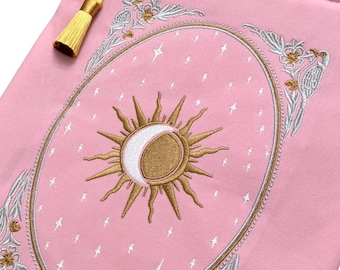 Celestial Tarot Book and iPad Sleeve, Kindle Sleeve, Large Velvet Pouch - Rose/Pink