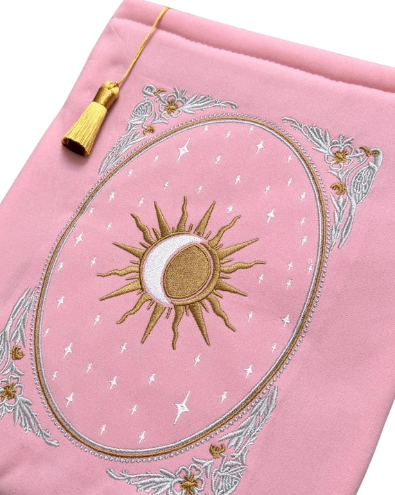 Celestial Tarot Book and iPad Sleeve, Kindle Sleeve, Large Velvet Pouch - Rose/Pink