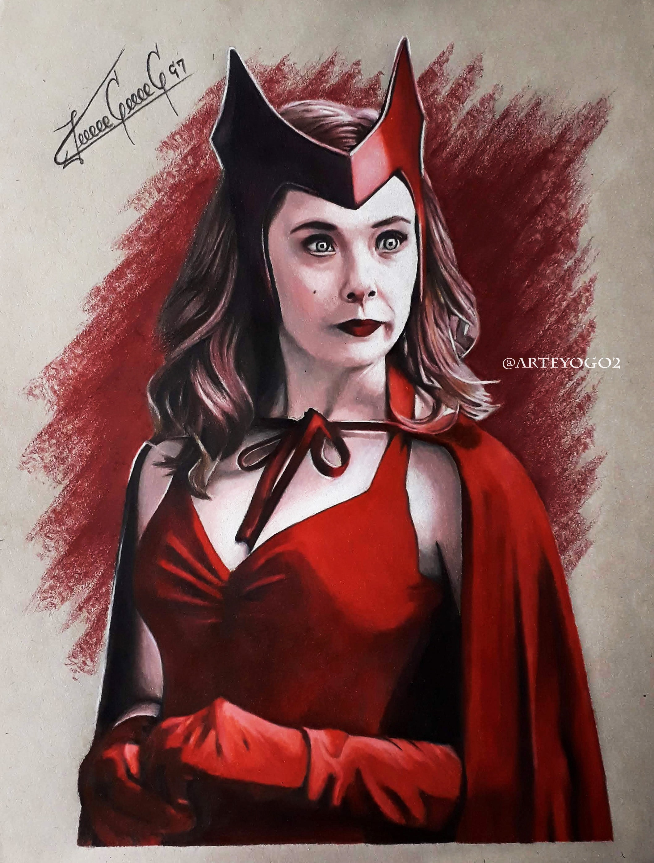 SCARLET WITCH COVER QUALITY ORIGINAL COMIC ART COLOR SKETCH ON CARD STOCK