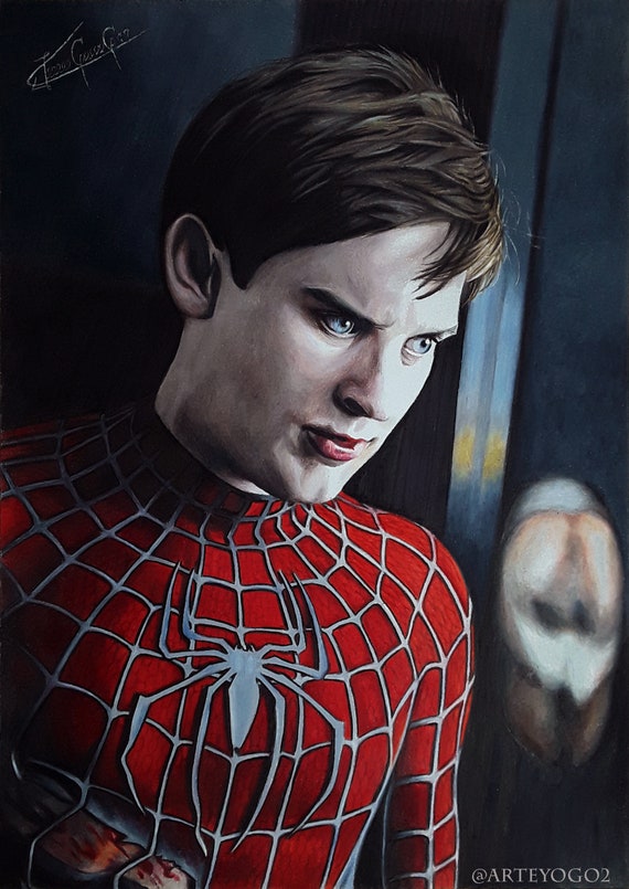 Spiderman Drawing MARVEL tobey Maguire ORIGINAL Arteyogo - Etsy
