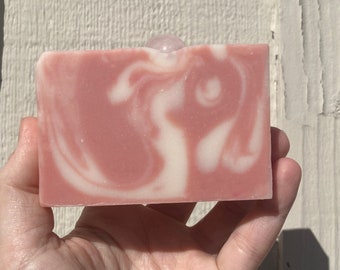 Rose Quartz Soap, with real Rose Quartz Crystal, Grapefruit Scented, Vegan, Shea Butter