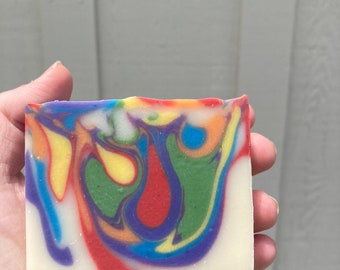 Rainbow Drop Swirl Soap, Trevor Project, Vegan with Shea Butter, Handmade