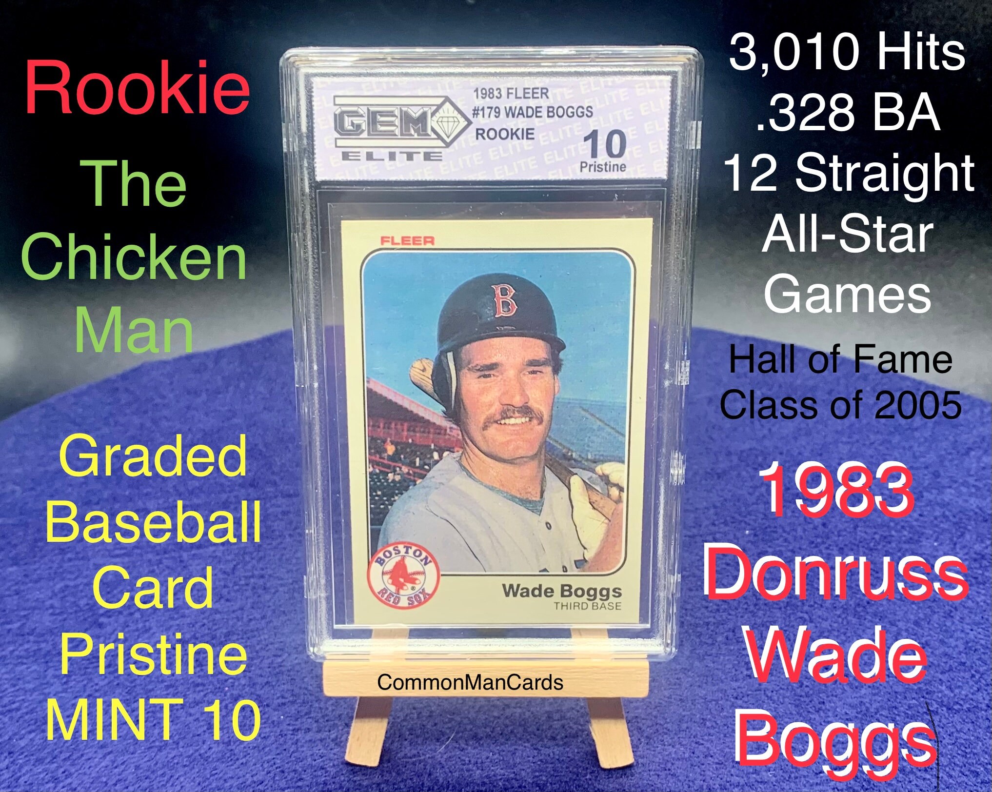 1983 Fleer Wade Boggs Rookie Card No. 179 in PRISTINE MINT Condition A Perfect 10. Great Investment.  Hall of Fame Class of 2005