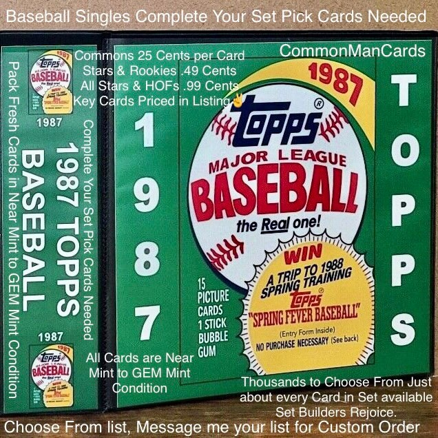 1987 Topps Baseball Cards Pick from List,Complete your Set.All Cards in NMtoGEM Mint Condition Set Builders Rejoice Thousands to choose from