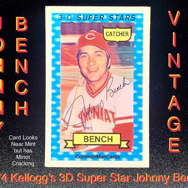 1974 Kellogg's Johnny Bench 3D Baseball Card Cincinnati Reds EX-MT Condition. Card look NrMT has Small Cracking see Picture. Hall of Famer.