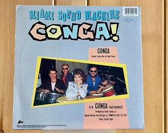 Miami Sound Machine Vinyl 1985 "Conga" 12" Single Record Epic 49-05253 Promo Dance Mix Gloria Estefan Latin Pop 80s Club Hit CommonManCards