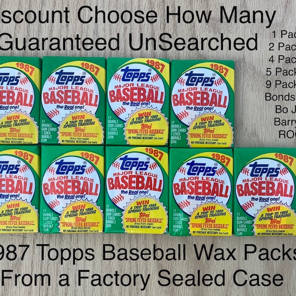 1987 Topps Wax Pack(s)/Box Baseball Cards from a Factory Sealed Case The more you buy the less you pay per Pack Gaurenteed unsearched