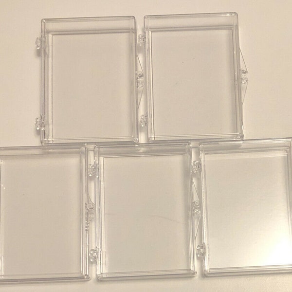 FIVE-Pick either 25ct,35ct,50ct Clear Plastic Sports Card Hinged Box Holders for Regular or Thick Sports Cards Snap Case-NEW Set of 5