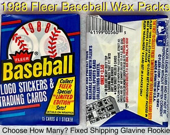 1988 Fleer Baseball Wax Packs Choose How Many? Fixed Shipping. Packs from Box Untouched Tom Glavine Edgar Martinez RC Possible A.S. Inserts.
