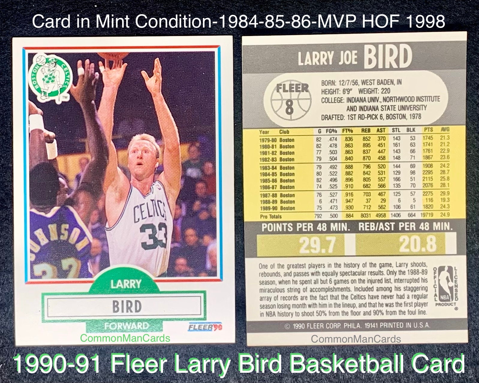 Larry Bird 1990 Fleer Basketball Card #8 Graded PSA 9