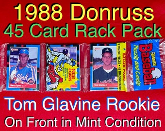 1988 Donruss Tom Glavine Rookie on Front of Rack Pack Perfectly Centered in Mint Condition. 45 Cards + 3 Stan Musial Puzzle Pcs PSA?
