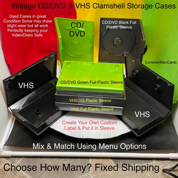 CD/DVD + VHS Clamshell Used Storage Case(s) Choose How Many from Menu? Mix & Match Fixed Shipping. Keep your Videos and Disks Safely Stored.