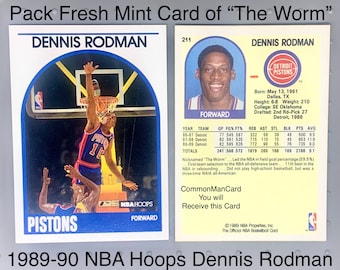 1989-1990 NBA Hoops Basketball Card #211 Dennis Rodman Detroit Pistons HOF Card is in Mint Condition. Wax Pack Fresh right into Top Loader.
