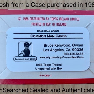 May include: A red and white cardboard box with a white label. The label has a black and white illustration of a baseball player and the text "Common Man Cards". The text "Fresh from a Case purchased in 1987" is printed on the top of the box.