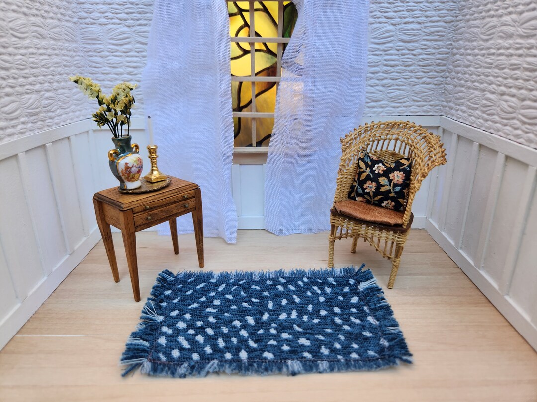 Dollhouse Miniature Area Rug Small Woven Teal Fawn Pattern Rug 1:12 ...