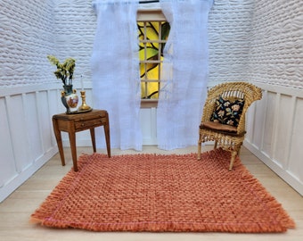 dollhouse miniature area rug · coral salmon woven rug · 1:12 scale decor · dollhouse carpet