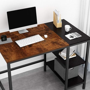  Escritorio de PC, mesa simple de PC, escritorio para laptop con  estante de almacenamiento, oficina en casa, escritorio de estudio, estación  de trabajo para PC con soporte de CPU y bandeja