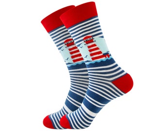 Men Socks, Men's Funky Socks, Lighthouse Socks, Gift for Men, Gift for Him, Cotton Socks, Gift, Casual Socks, Father's Day Gift, Christmas