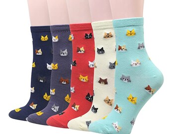 Crazy Animal Dog Owl Art Animation Character Womens Cat Socks Cute Casual Funny Cotton Crew Gift Lover