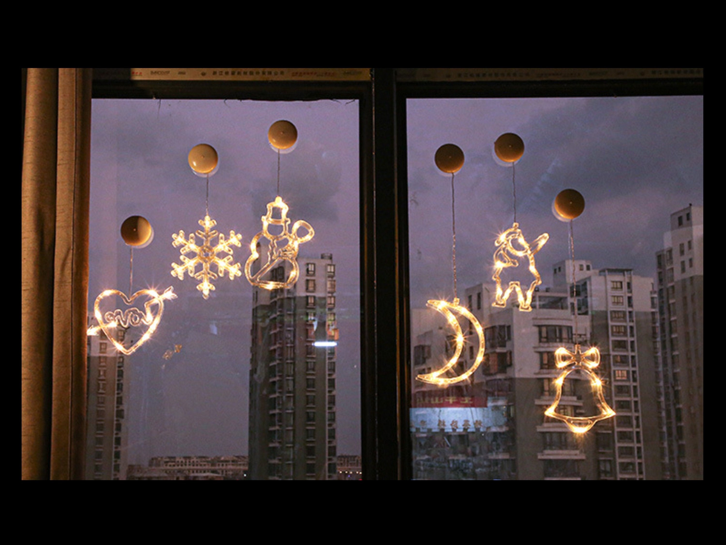 Ventouses lumineuses à LED pour fenêtre de Noël, Décorations de