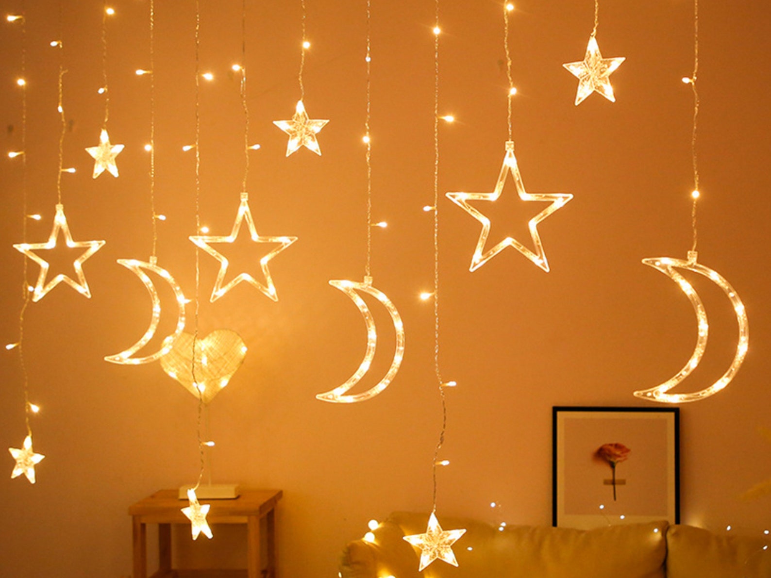Moon and Star Fairy Lights Christmas Lights Curtain Lights Etsy