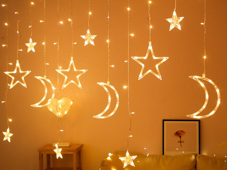 Moon and Star Fairy Lights Christmas Lights Curtain Lights Etsy
