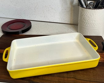 Mid-century Danish COPCO 13” x 8” x 1.5” yellow enamel casserole baking dish