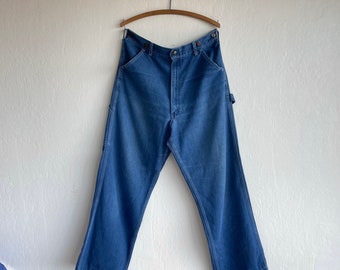 Vintage 70s/80s Sears Roebucks Blue Wash rare denim carpenter pants | Blue Jeans Straight Loose Painter Pants size medium large non selvedge