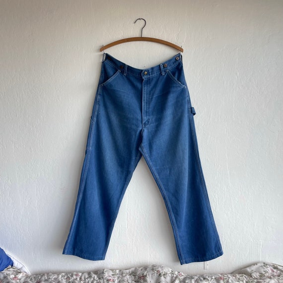 Vintage 70s/80s Sears Roebucks Blue Wash rare denim carpenter pants Blue  Jeans Straight Loose Painter Pants size medium large non selvedge